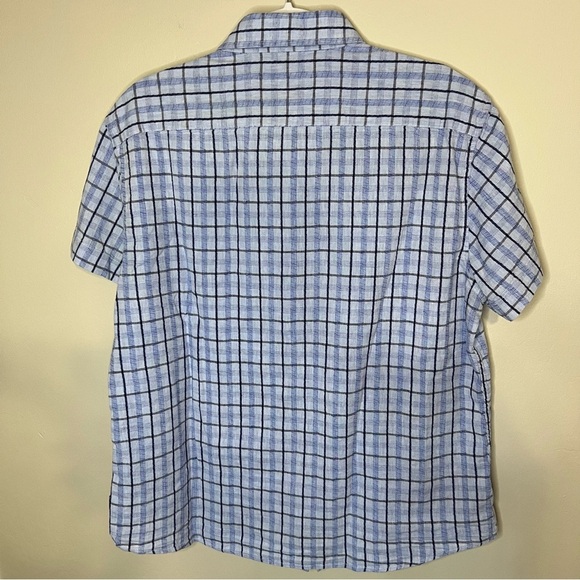 English Laundry Men’s Blue Plaid Linen Blend Button Up Shirt size large - Picture 9 of 10